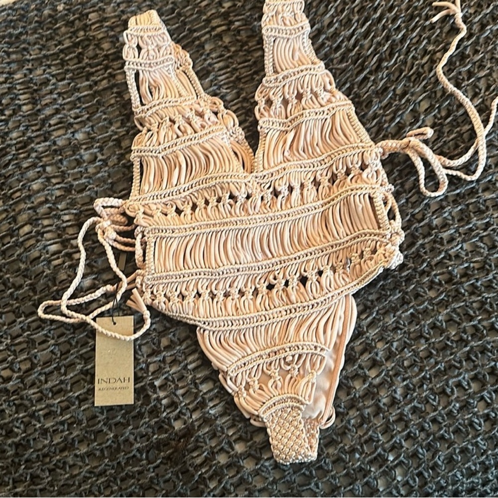 Indah Nude Crochet-Style One-Piece Swimsuit